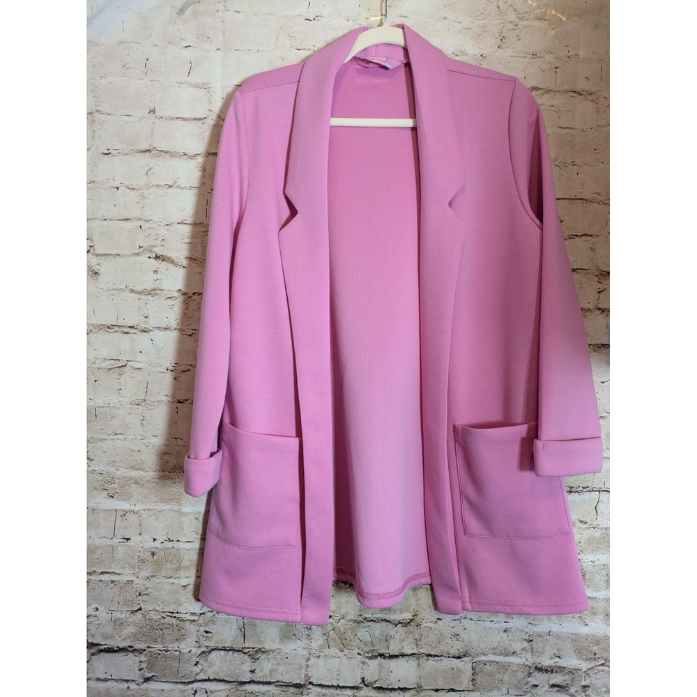AMISU Open Front Blazer Womens 8 In Bubblegum Pink Drop Pockets Feminine Stretch
